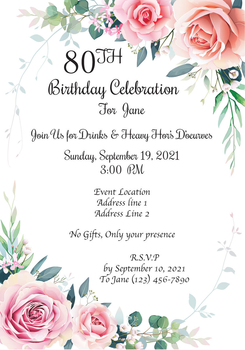 Floral Birthday Invite Generic Floral Birthday Invite Generic