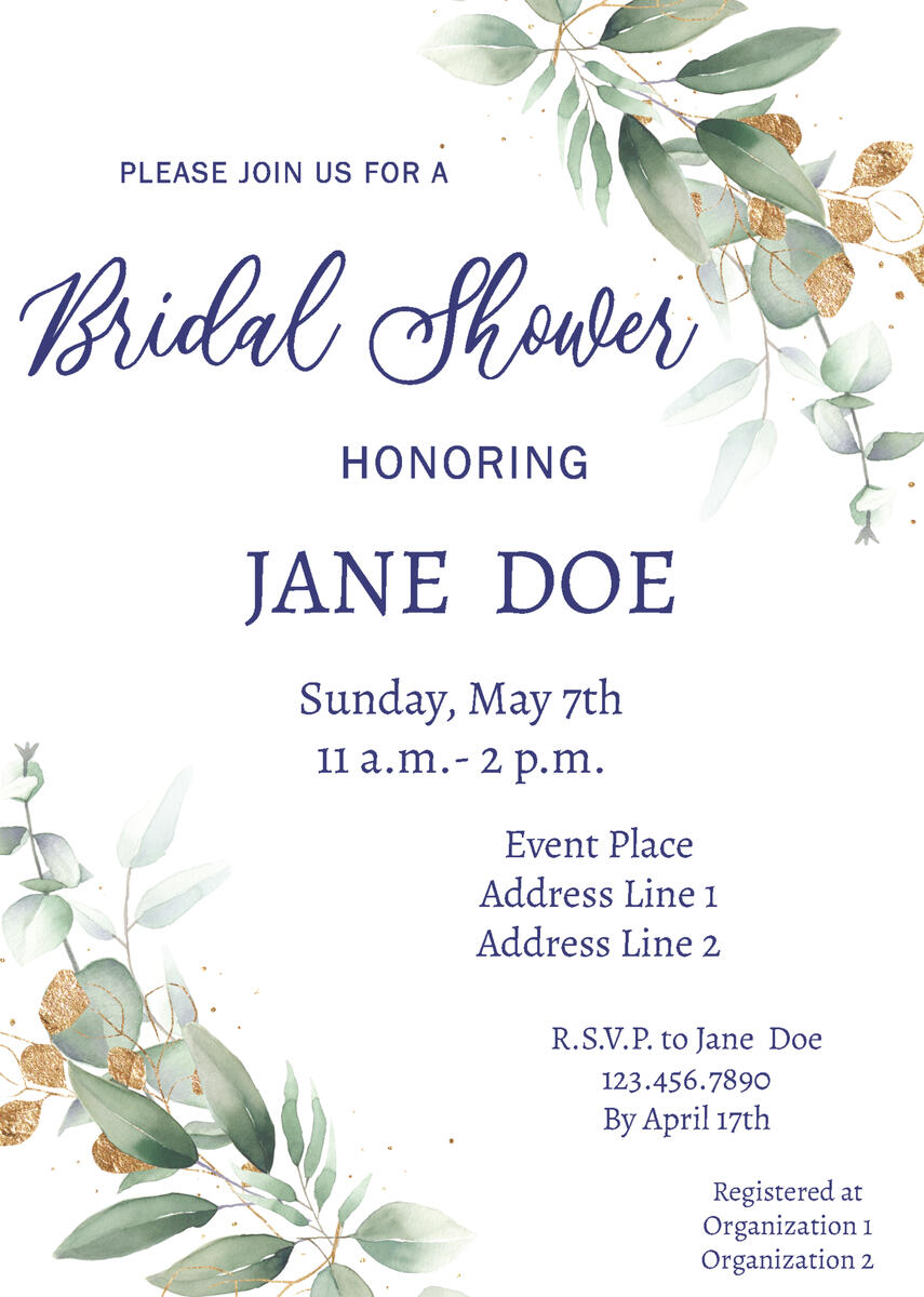 Bridal Shower Invite Green Leaves Generic Bridal Shower Invite Green Leaves Generic